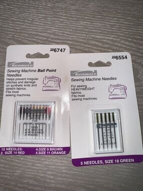 Vtg Kenmore Sewing Machine Needles 2 Pack size 18, 9, 11, 14